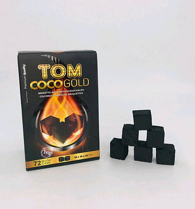 Кокосове вугілля "Tom COCO Gold Premium" для кальяну, 10 кг, 72 кубики в коробці, фото 2