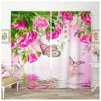 Фотошторы розовая бабочка на розе