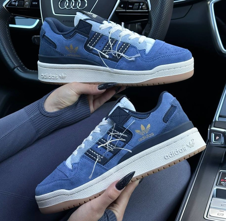 Жіночі кросівки кеди Adidas  Forum 84 Low “Off White” Navy весна-осінь повсякденні замшеві (сині). Живе фото