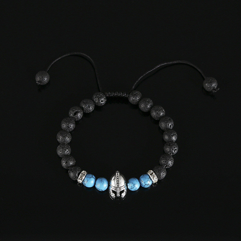 Браслет фенечка із каменю зі шоломом. Колір синій з хромованим шоломом, фото 1