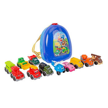 Набір іграшкових машинок будівельна техніка, паровозик у рюкзаку 9253TXK