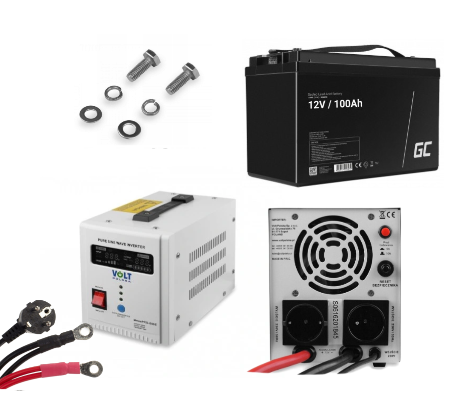Аварійний комплект Гібридний ДБЖ/інвертор Volt Polska SINUS PRO 500E + Акумулятор Green Cell AGM VRLA 100Ah 12V, фото 1