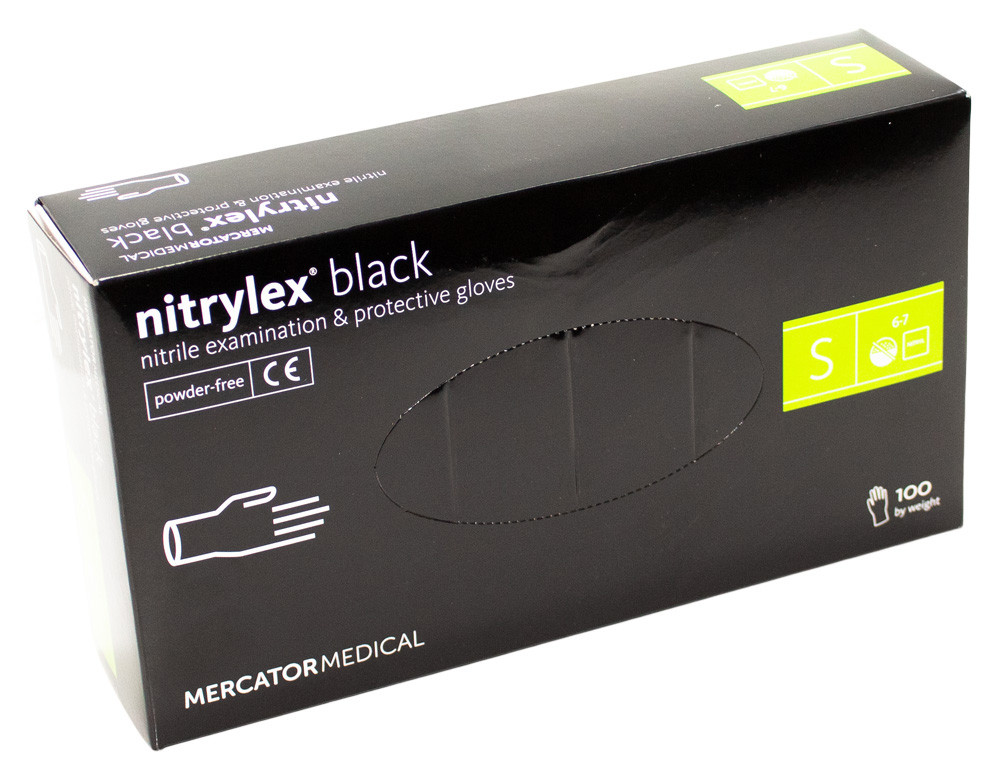 Рукавички нітрилові Nitrylex без пудри чорні р.S (100 шт/уп) (5906615004424)