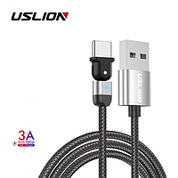 Поворотный Кабель Type-C - USB (1m) на 180° USLION US0132 Silver Провод для Быстрой Зарядки Смартфонов 3.0A