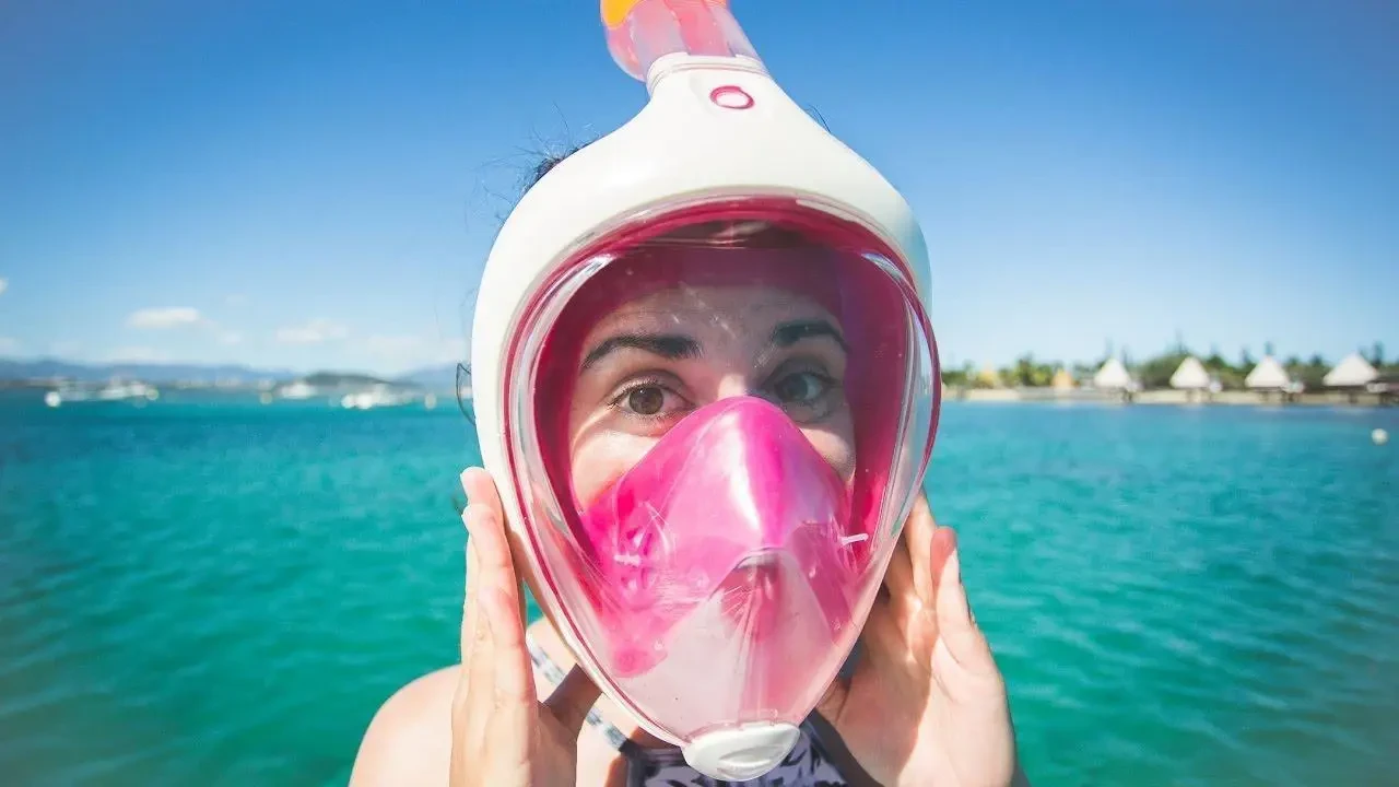 Панорамна маска для плавання, снорклінга FreeBreath. Рожевий, L\XL