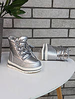 Зимние сапоги для девочки серебро утепленные овчиной от Kimboo