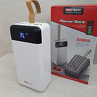 Power Bank Protech B-07 с индикатором заряда 50000мАч 2USB Type-C MicroUSB, Павербанк с фонариком и кабелями