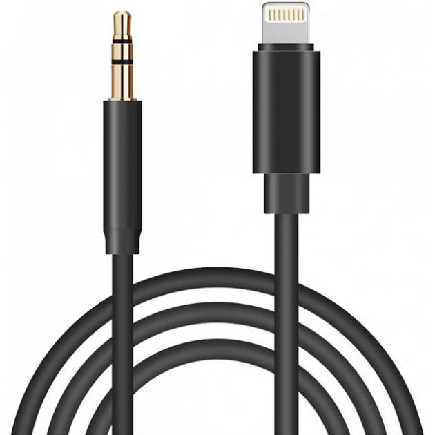 Кабель-перехідник Lightning to AUX 3.5mm jack, 1м чорний, фото 1