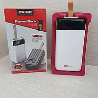 Power Bank Protech B-07 с индикатором заряда 50000мАч 2USB Type-C MicroUSB, Павербанк с фонариком и кабелями