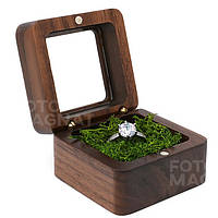 Коробочка для кольца деревянная Unity Футляр шкатулка для предложения, свадьбы, натуральный американский орех, стабилизированный мох, прозрачная крышка