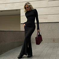 Жіноча приталена сукня максі, з розрізами знизу, чорна