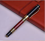 Подарункова перова чорнильна ручка, колір - під золото з червоним деревом, фото 4