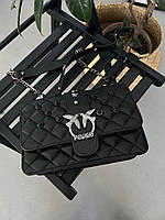 Женская кожаная сумка Pinko Lady Love Bag Puff v Quilt Black Enamel Pin (черная) KIS08015 модная стильная mood