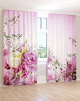 Фото шторы белые и фиолетовые цветы 3Д