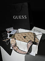 Женская сумка клатч Guess Zippy Snapshot Gold (бежевая) KIS17034 стильная модная вместительная для девушки