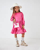 Нарядное детское платье с сумочкой замшевое малинового цвета