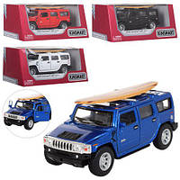 Машина метал. "Kinsmart" "Hummer H2", 11,5см, 1:40, серф. доска, отк. дв., рез.кол, 4 цвета, в кор. 16*7*7,5см