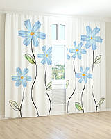 Фото шторы голубые нарисованные цветы