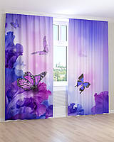Фото шторы синие бабочки на цветах 3д