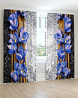 Фотошторы 3д синяя орхидея капли на стекле