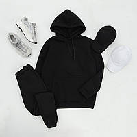 Спортивный костюм зимний мужской черный на флисе | комплект теплый с начесом | Худи + Брюки + Кепка