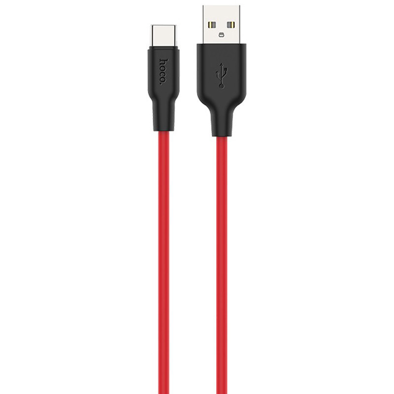 USB кабель HOCO X21 Plus Silicone Type- C 3A 1m black/ red, фото 1