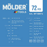 Професійний набір інструментів в кейсі MÖLDER 1/2", 1/4" 72 T, CR-V, 72 од.