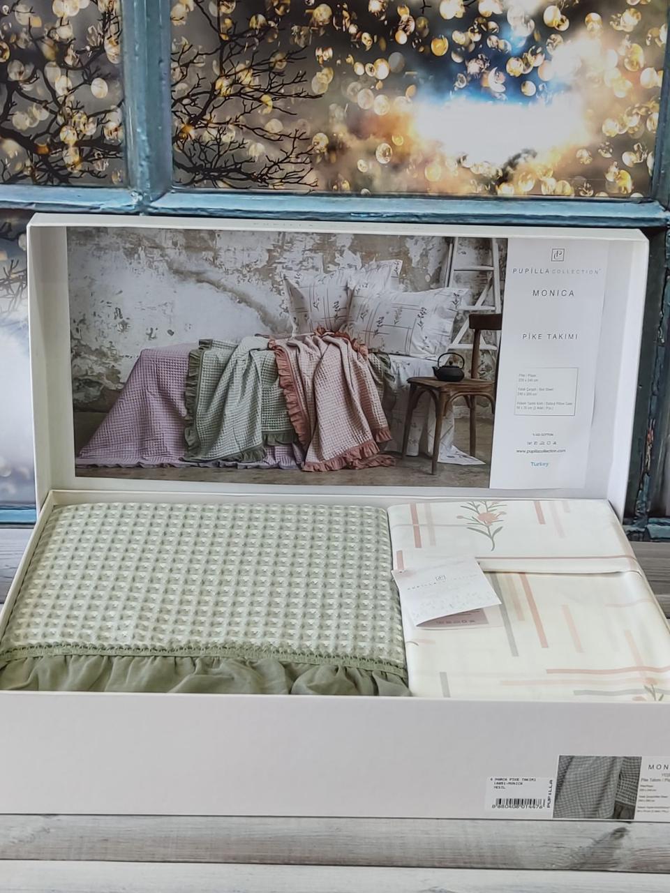 Постільна білизна з вафельним покривалом євро розмір Pupilla Home Monica Yesil, фото 1