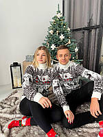 Парные новогодние свитера с оленями с высоким горлом, рождественские свитера для пары белого цвета