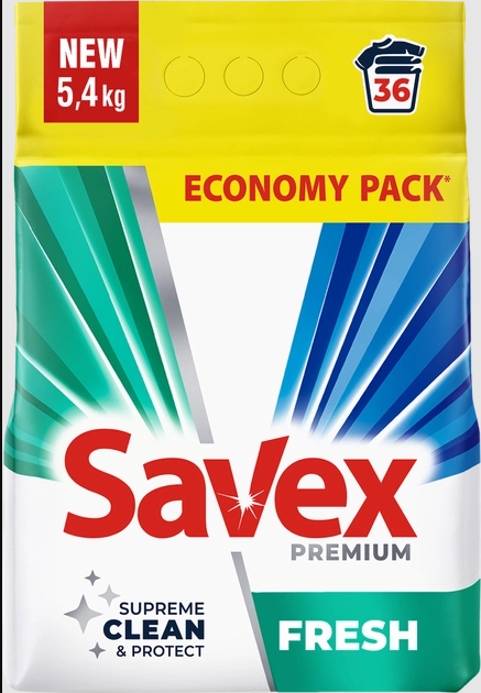 Порошок для прання універсальної білизни Savex 2 in1 Fresh 5,4 кг 36 прань