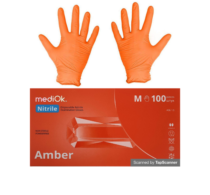 Рукавички нітрилові текстуровані Amber  MediOk 100шт\уп р.XS, фото 1