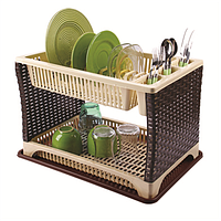 Сушка для посуду 2 ярусу Kastamonu Plastik "Rattan" (коричнева)