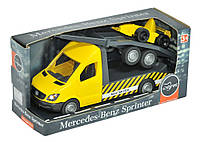 Автомобиль "Mercedes-Benz Sprinter" эвакуатор с лафетом (желтый), в кор. 11*28*13см, ТМ Wader
