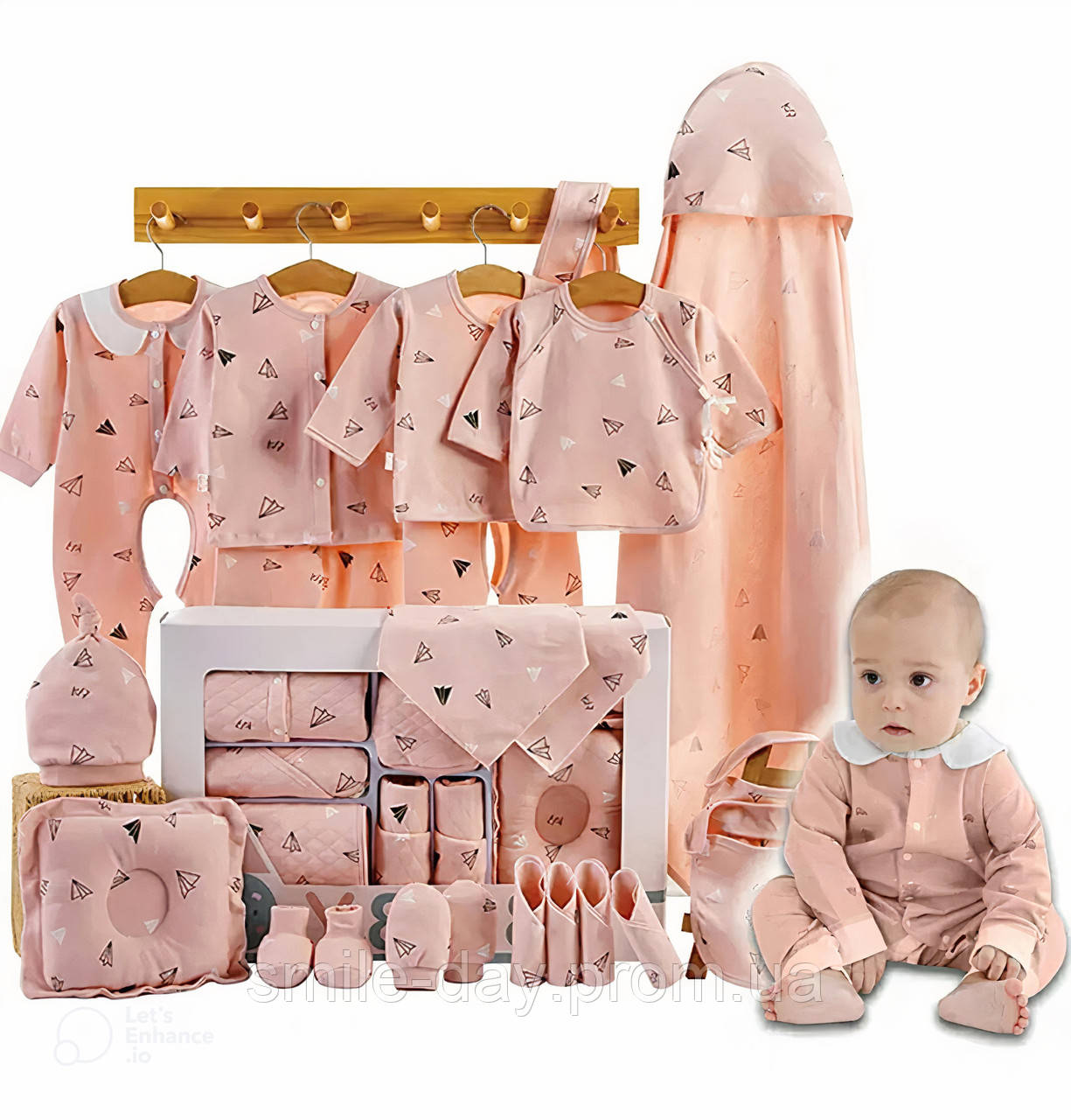 Великий Подарунковий набір 22 в 1 комплект одягу для немовляти від 6-12 місяців рожевий кольору бавовна