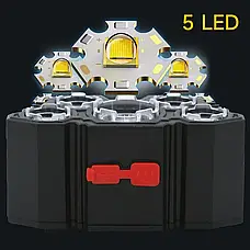 Налобний туристичний ліхтарик 5 LED, USB зарядка, фото 3