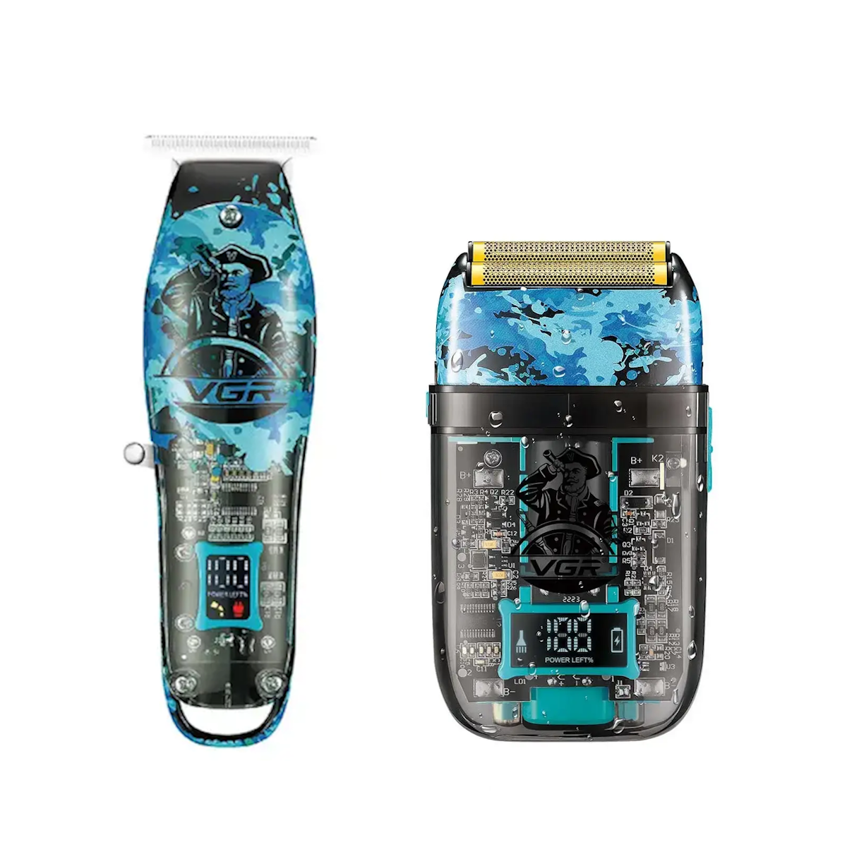 Комбо-набір для стрижки, тример та електробритва VGR Professional Set Blue (V-923+V-352-Blue)
