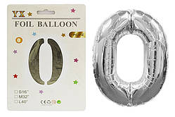 Кулька цифра 0, 75 см, індивідуальне паковання з кольоровим картоном: срібло, пак. 20*14см