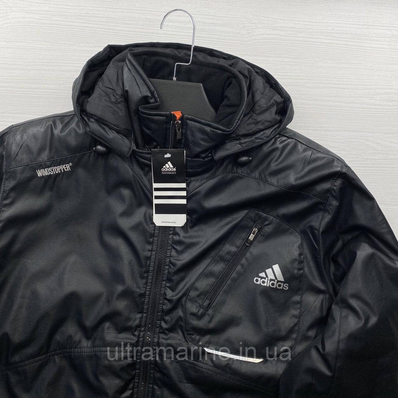 L. XL Чоловіча куртка Adidas екошкіра з капюшоном демісезон осінь/весна чорна (Адідас) М-ХXL, фото 1
