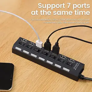 Хаб USB Концентратор 7 портів USB 2.0 кабель 30 см, фото 2
