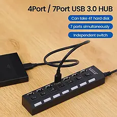 Хаб USB Концентратор 7 портів USB 2.0 кабель 30 см, фото 3