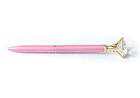 Ручка шариковая металлическая с декором в виде кристалла, нежно розовая. С золотым креплением у кристалла