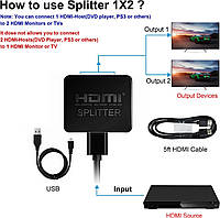 HDMI 4K сплиттер разветвитель для двух мониторов зеркало 1х2