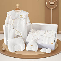 Великий Подарунковий набір 15 в 1 комплект одягу для навороженого хлопчика від 6-12 місяців коричневого кольору бавовна