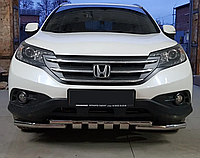 Защита переднего бампера (двойная нержавеющая труба - двойной ус) Honda CRV (12-16) d60х1,6мм