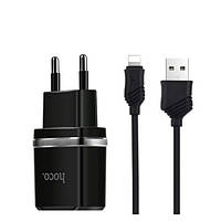 Сетевое зарядное устройство для телефона Hoco C12 Black (2USB + Lightning Cable iPhone 6 2.4A )