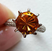 Коктейльное кольцо с натуральным бразильским оранжевым цитрином 9 мм Размер 17