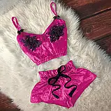 Рожева піжама жіноча для сну топ і шортики з велюру, фото 4