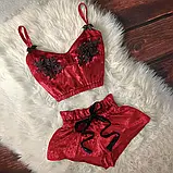 Рожева піжама жіноча для сну топ і шортики з велюру, фото 7