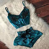 Рожева піжама жіноча для сну топ і шортики з велюру, фото 6