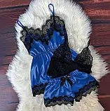 Сексуальна жіноча піжама зі стрейчевого атласу шорти, топ, майка, фото 2